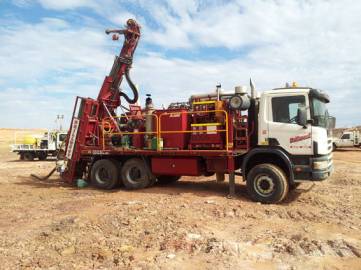 Drillwest Air-Core Rig 8 drilling grade control in open cut gold mine.